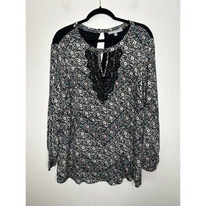 Daniel Rainn Blouse Womens Black Floral Flowy Boho Tunic Top Plus Size 1X